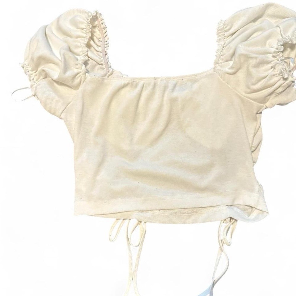 Cream Ruched Off-Shoulder Top - Picture 2 of 2